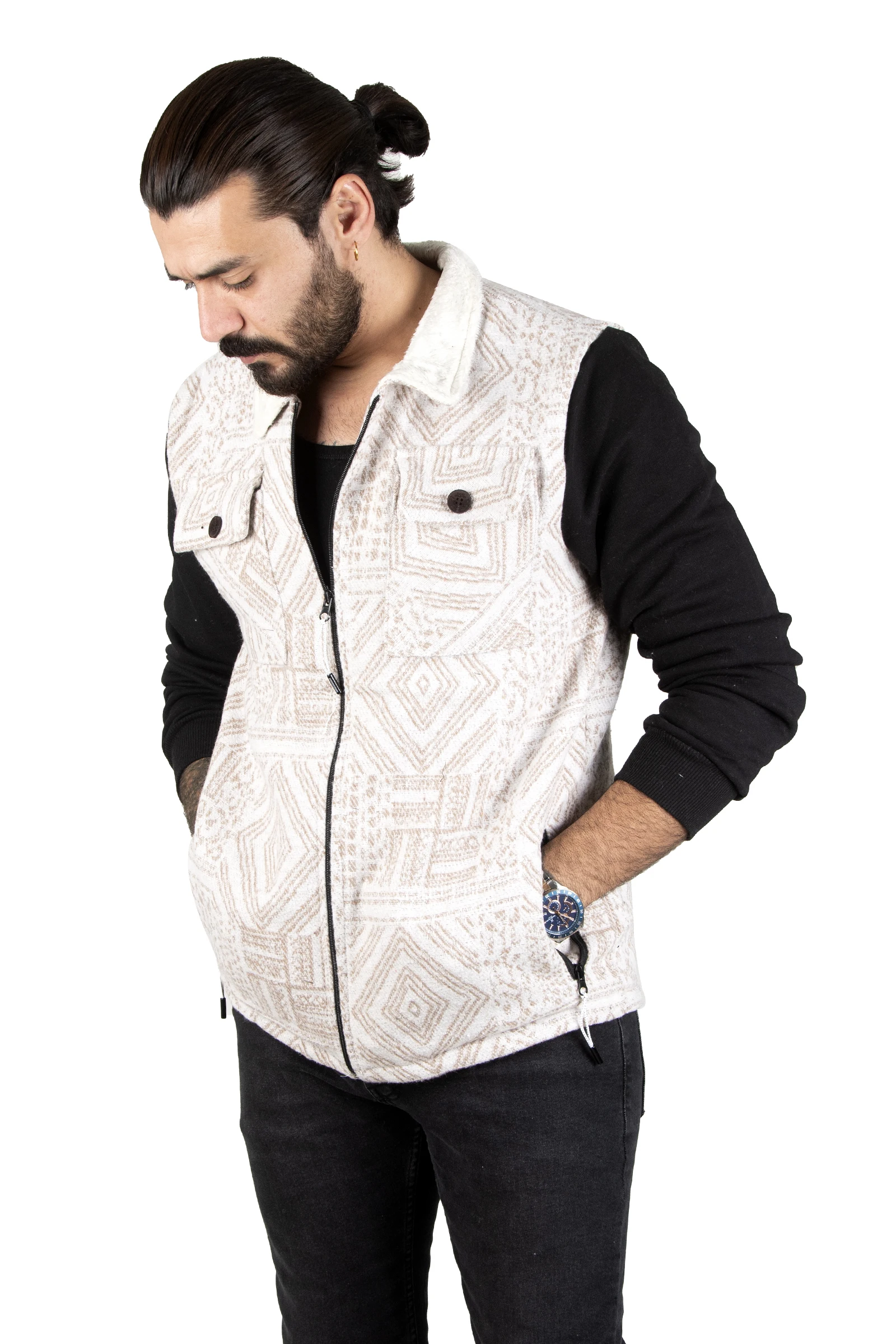 DeepSEA Mobile Cover Furry In-and Colar Ethnic Pattern Mealy Male Coat 2300426