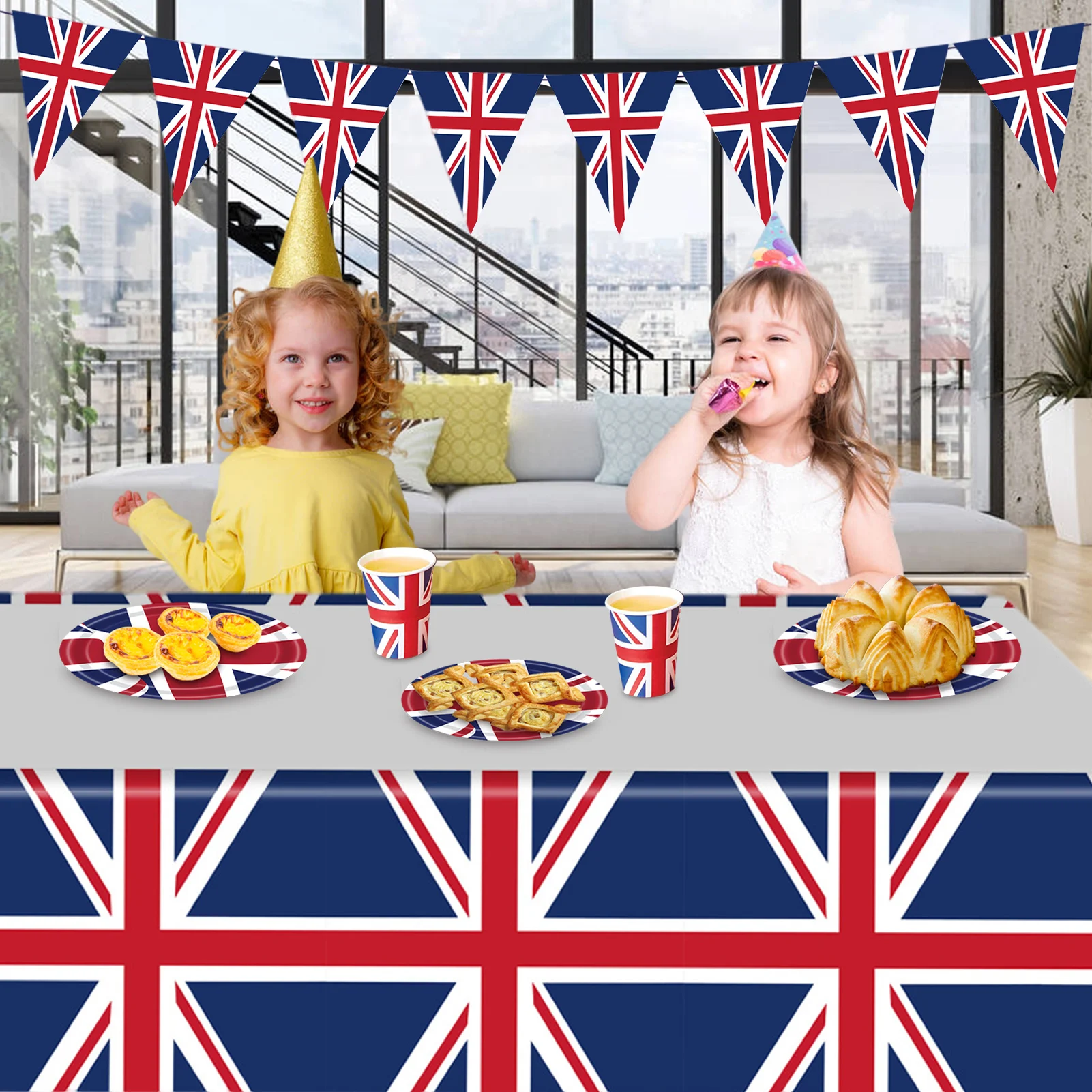 

Тарелки и чашки с британским флагом, флаг Великобритании, дизайнерская посуда, флаг Великобритании, набор вечерние чных принадлежностей, бу...