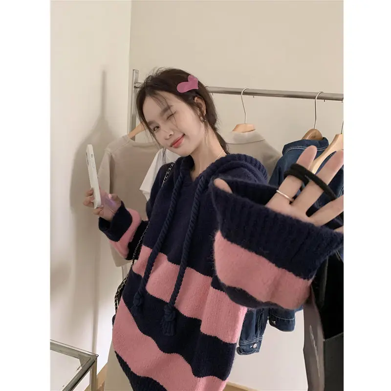 

Women Knitted Stripe Patchwork Sweater Pullovers Knitted Jacket female Bottomed Loose Streetwear Bottoming Shirts Sweater G171