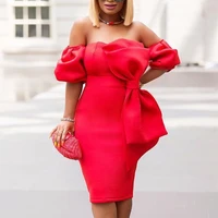 women sexy strapless backless dinner dress 2022 summer bowknot fashion elegant red lantern sleeve female formal party dresses