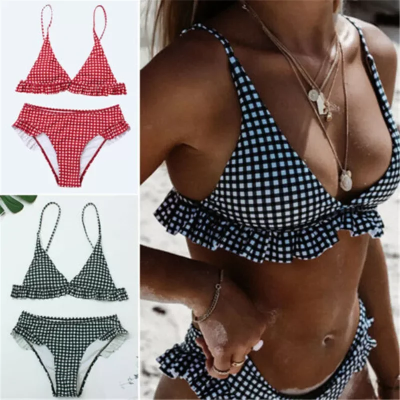 

Bikini Women Swimwear Plaid Swimsuit Bikini Set Bathing Suit Ruffle Swimsuit Two Piece Swimwear Beachwear Swimming Suit