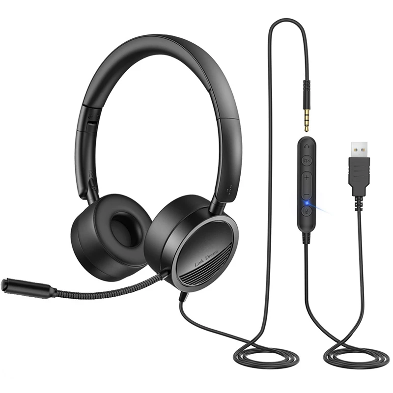 

USB Headset with Microphone for PC 3.5mm Business Headsets with Mic Mute Noise Cancelling for Call Center Headphones