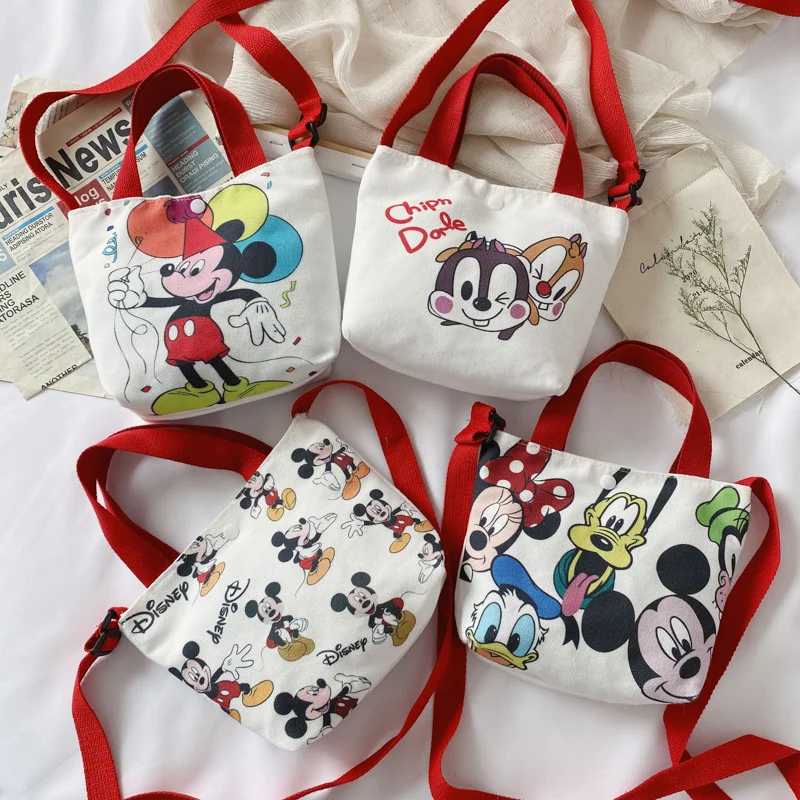 

Mickey Mouse Children's Bag Men's and Women's Korean Version Fashion Shoulder Bag Cartoon Canvas Bag Travel Leisure Handbag