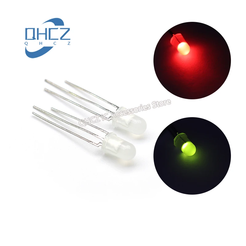 

100pcs 5MM red green two-color F5 fog-like three-legged super bright lamp beads frosted astigmatism New and Original In Stock