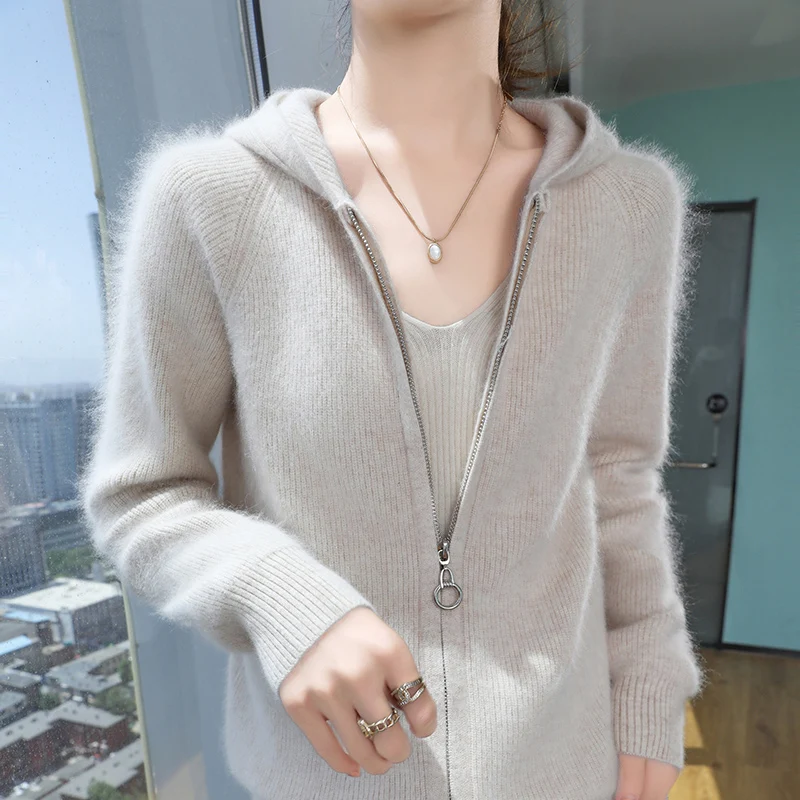 Женский вязаный кардиган свитер из 100% норки и кашемира теплый удобный с