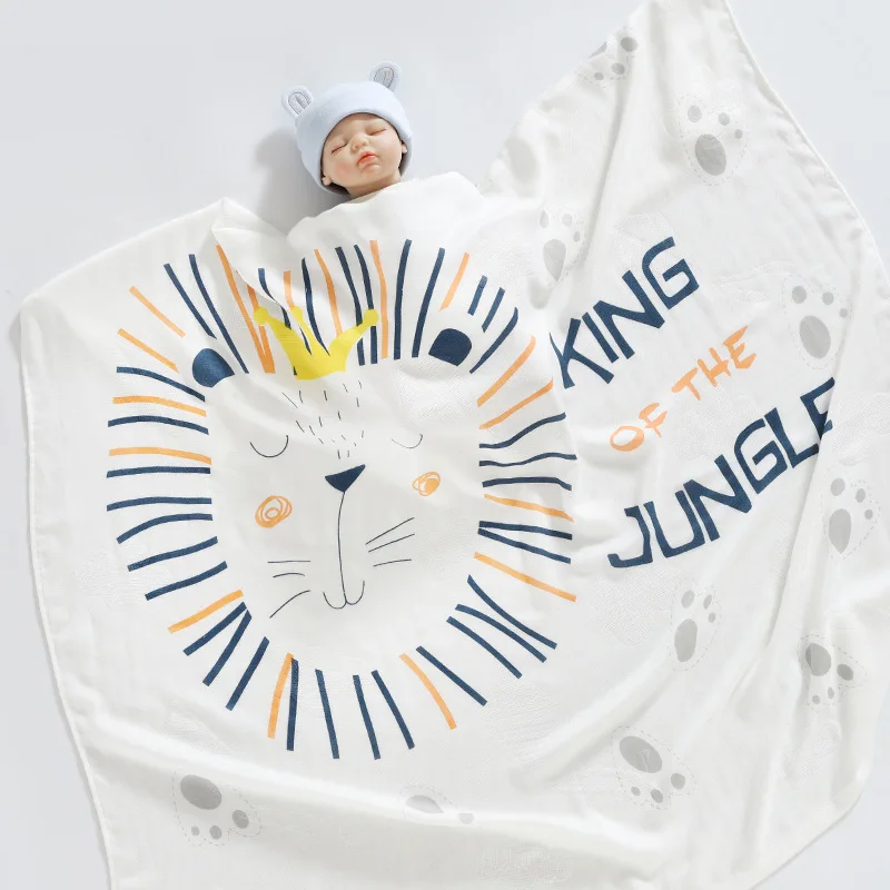 

Летнее тонкое детское одеяло из бамбукового волокна с милым принтом, Двухслойное детское одеяло для кондиционирования воздуха, пеленальная ткань для новорожденных