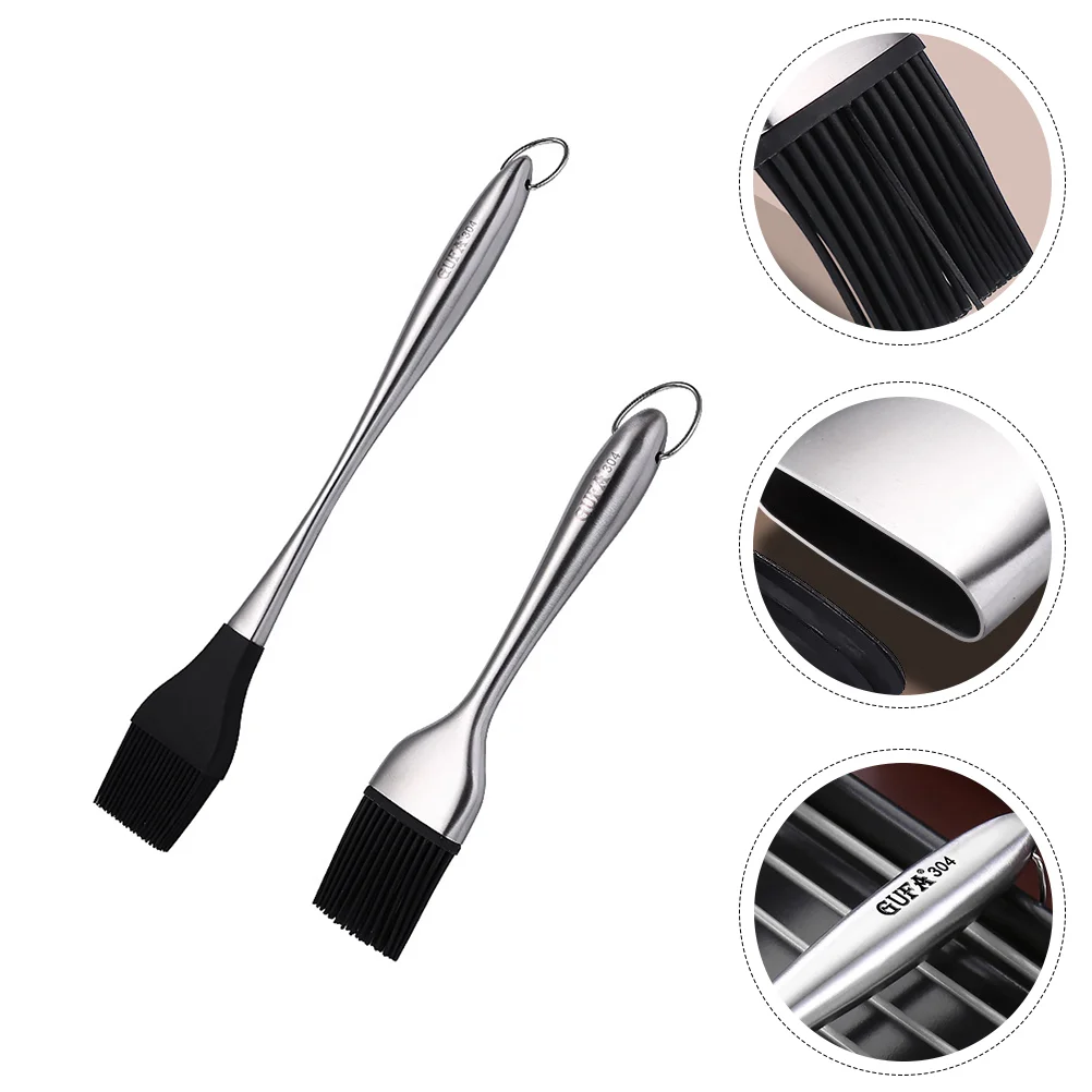 

2pcs Stainless Steel Handle Oil Brush Practical Heat-resistant Barbecue Tool Baking Brush