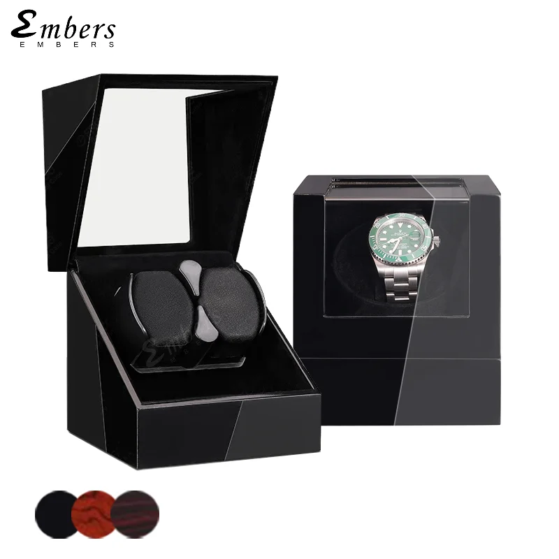 Embers Luxry Single Watch Winder Battery Wooden Shaker Watch Box Automatic Winder Glass Storage Case Mabuchi Motro