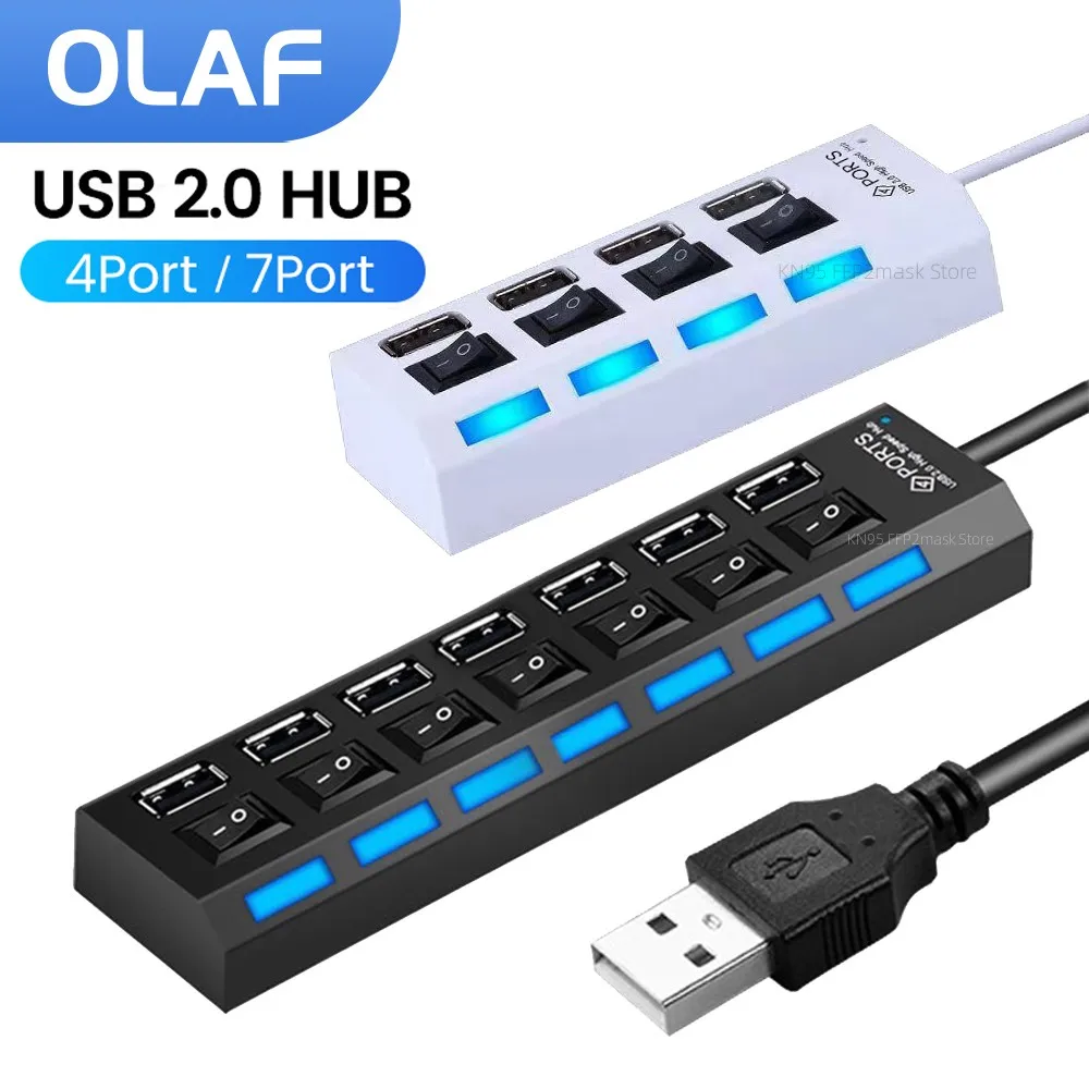 

4/7 Ports USB HUB 2.0 Multi USB Splitter with Switch Power Adapter Multiple Expander for Laptop Accessories MacBook Splitter