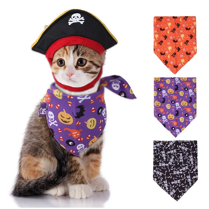 

Pet Halloween Costume Pirate Hat Halloween Party Holiday Dress Up For Cat Puppy Small Dog Role-playing Costume Pet Accessories