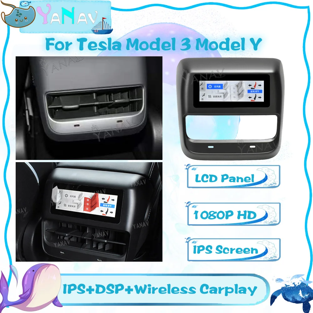 Back Row Seat AC Controlling For Tesla Model Y 3 Original Style Car Air Conditioner IPS Screen Board Plug and Play LCD Panel