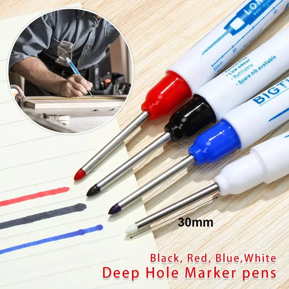 

30mm Long Head Markers Waterproof Permanent Construction Deep Hole Marker Pens Carpenter Pencil Woodworking Marking Pen Tool