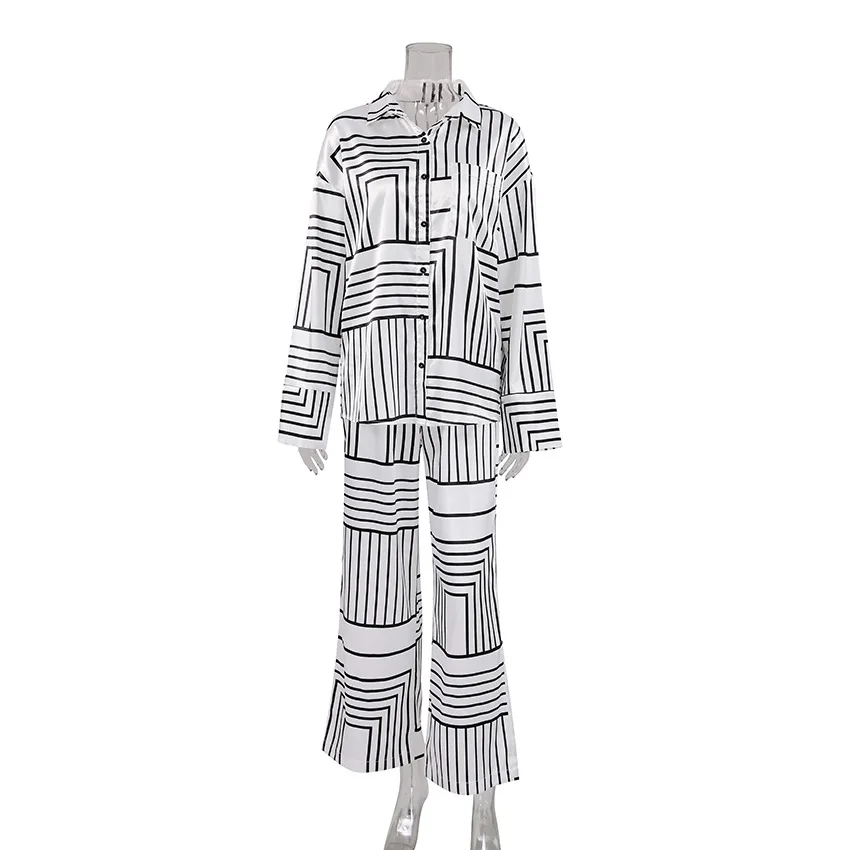 Elegant Printed Pajamas For Women Spring Summer Homewear Luxury Silk Satin Pyjamas Set Long Sleeve Loose design Nightwear