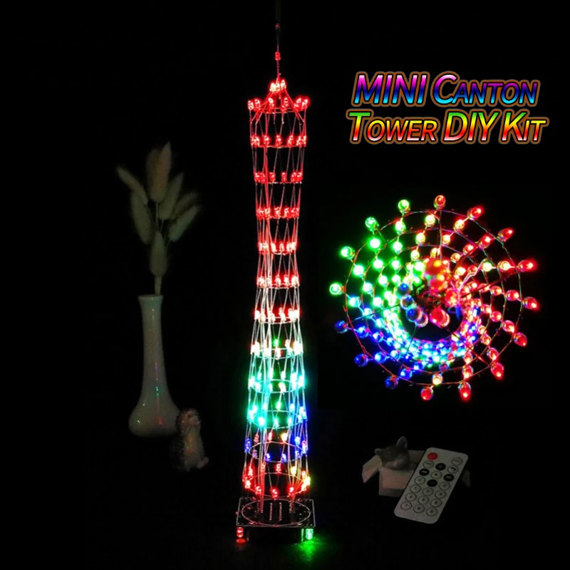 

Colorful DIY MINI Canton Tower LED Light Cube Kit Remote Control Music Spectrum Electronic Kit MINI Version with remote