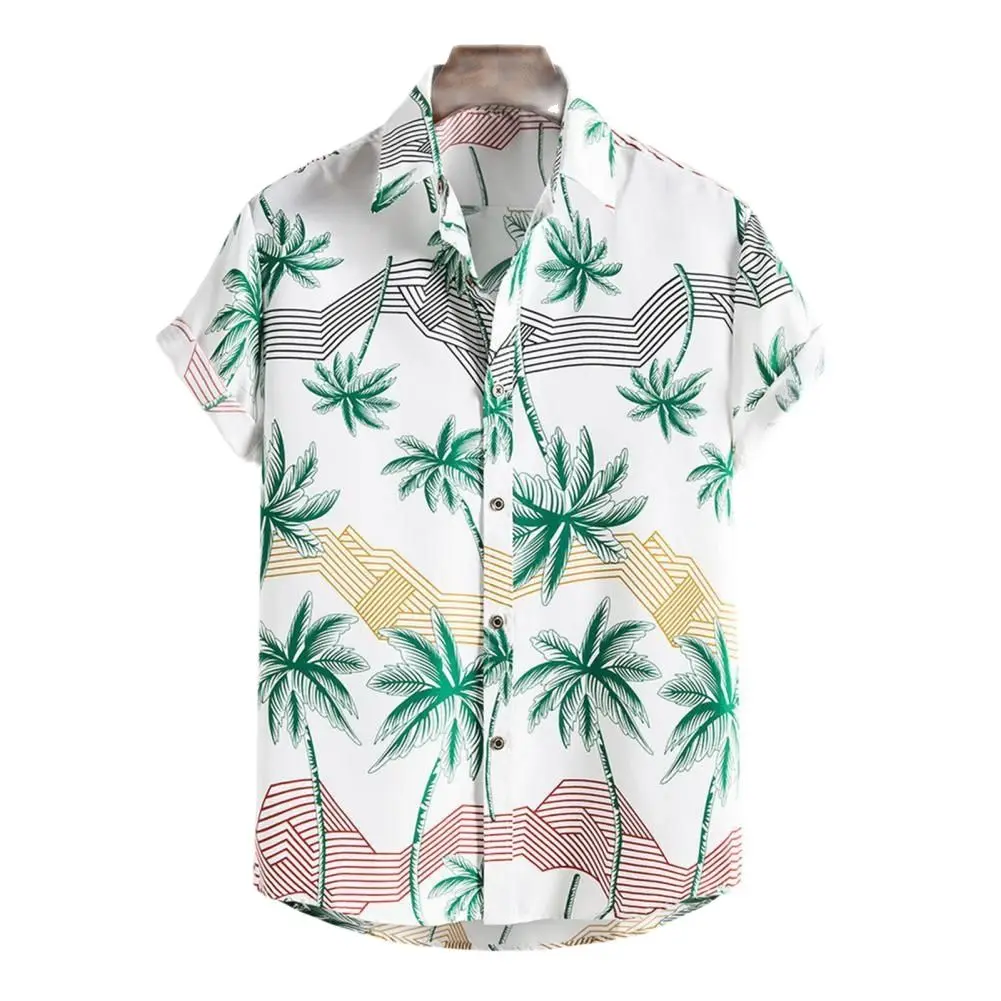 2022 new summer fashion Hawaii men's slim version type casual shirt short sleeve print in the tree lapel travel beach wear