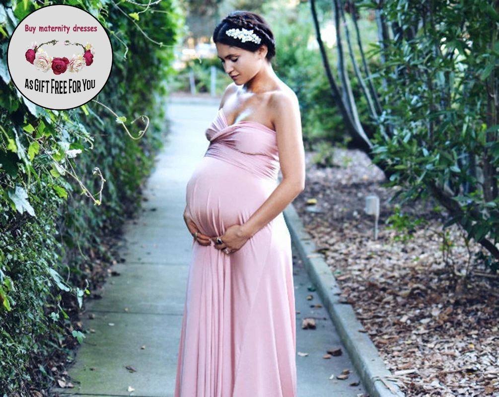 

Women Casual Maternity Dress for photography Sleeveless Off Shoulder High Waist Pleated Maxi Loose Pregnancy Dress Multiple Wear