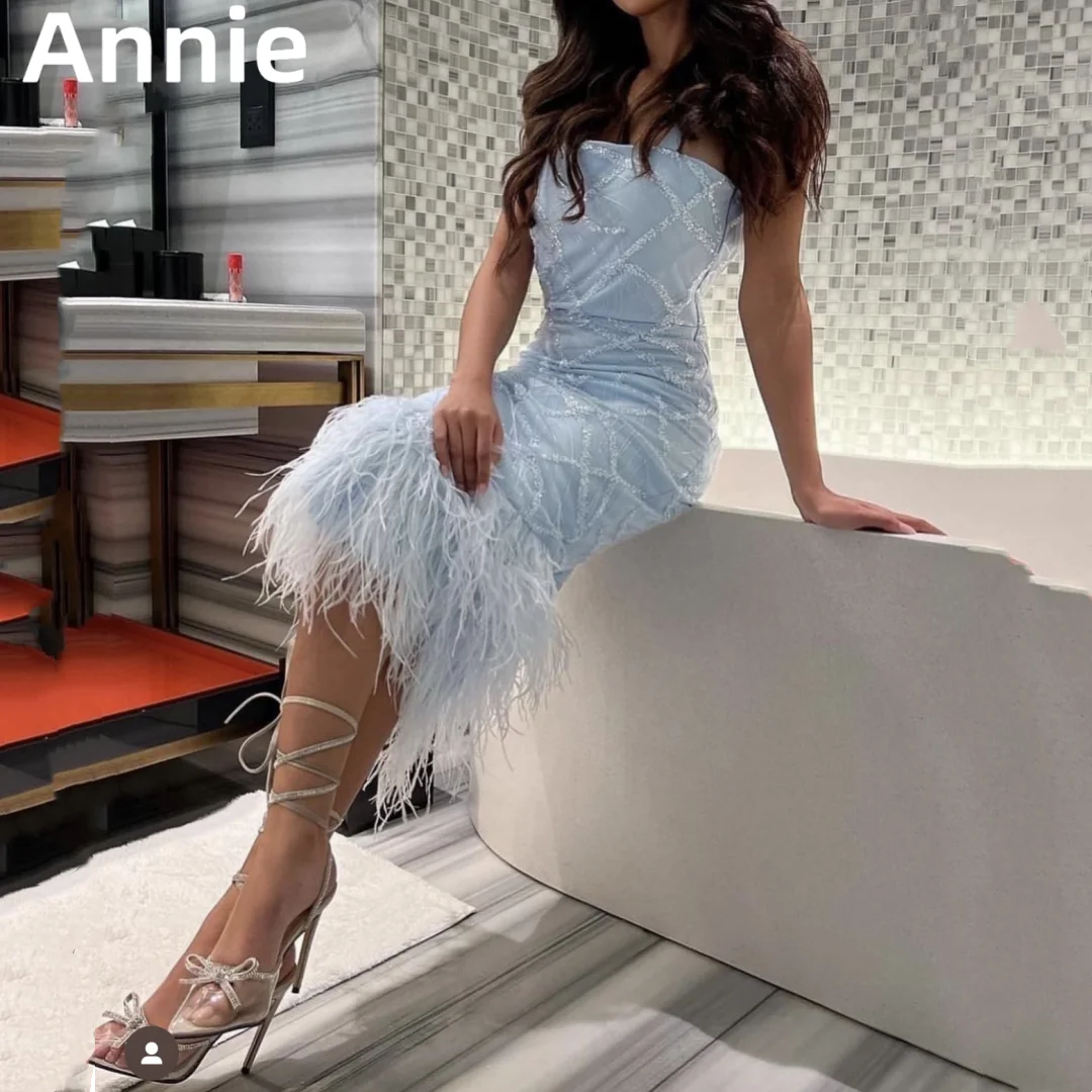 

Annie Luxurious Feathers Prom Dresses Evening Dress Blue Gorgeous Knee-length Mermaid 2023 Party Dinner2023 فساتين سهره فاخره
