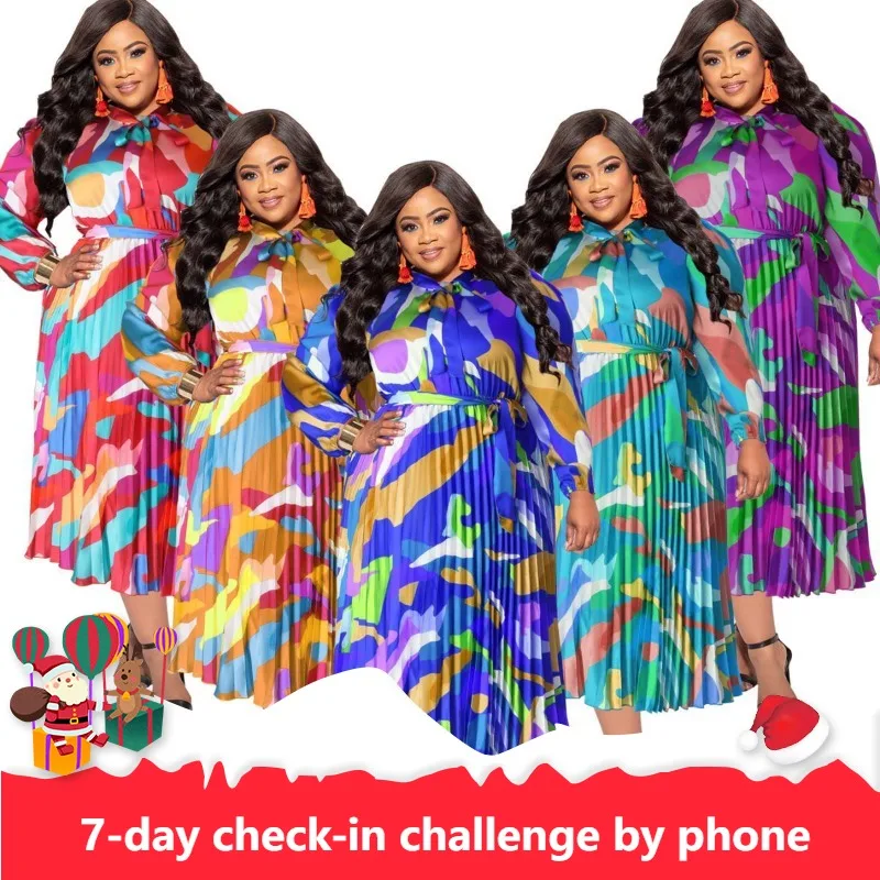 

Платья в африканском стиле для женщин, Осеннее элегантное платье в складку из полиэстера с длинным рукавом, платье-макси, одежда в африканском стиле