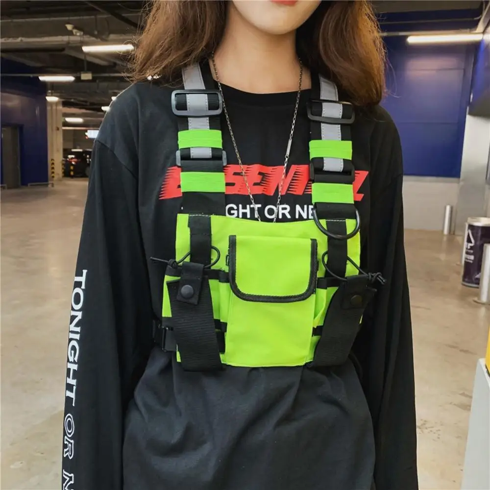 

New Chest Rig Bag Reflective Vest Hip Hop Streetwear Functional Harness Chest Bag Pack Front Waist Pouch Backpack