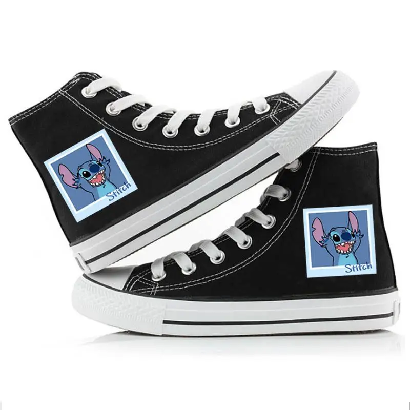 Disney big size white black Stitch Surrounding New Couple High-top Canvas Shoes Korean Breathable Men's And Women's Shoes