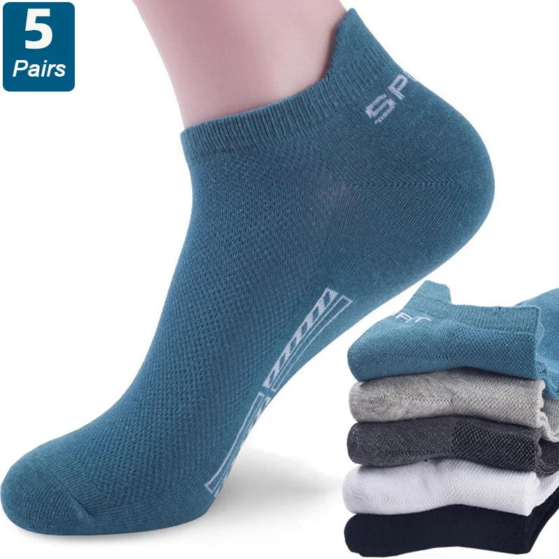 

5 Pairs High Quality Men Ankle Socks Breathable Cotton Sports Socks Mesh Casual Athletic Summer Thin Cut Short Sokken Size 38-48