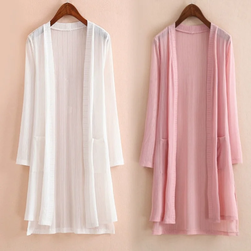 

4XL-New Women Thin Kimono Cardigan Long Sleeve Loose Side Split Long Cardigan Shawl Women Outerwear Sunscreen Clothing E82