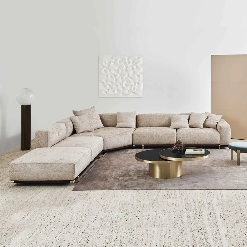 

Light luxury style cloth art corner sofa size house type Italian three person multi person sofa design sense