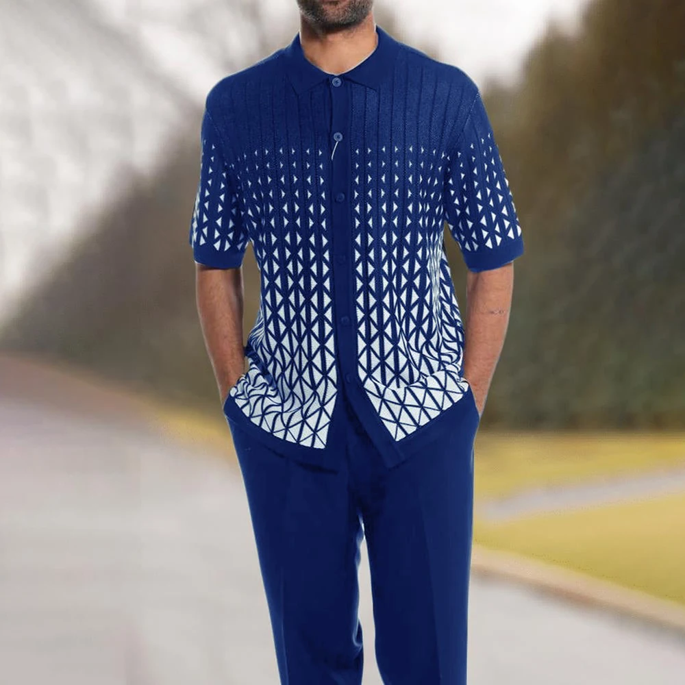 Hawaiian Beach Wind Shirt Suit Men's Vacation Fashion Print Hit Color Casual Short-sleeved Shirt Trousers Two-piece Summer