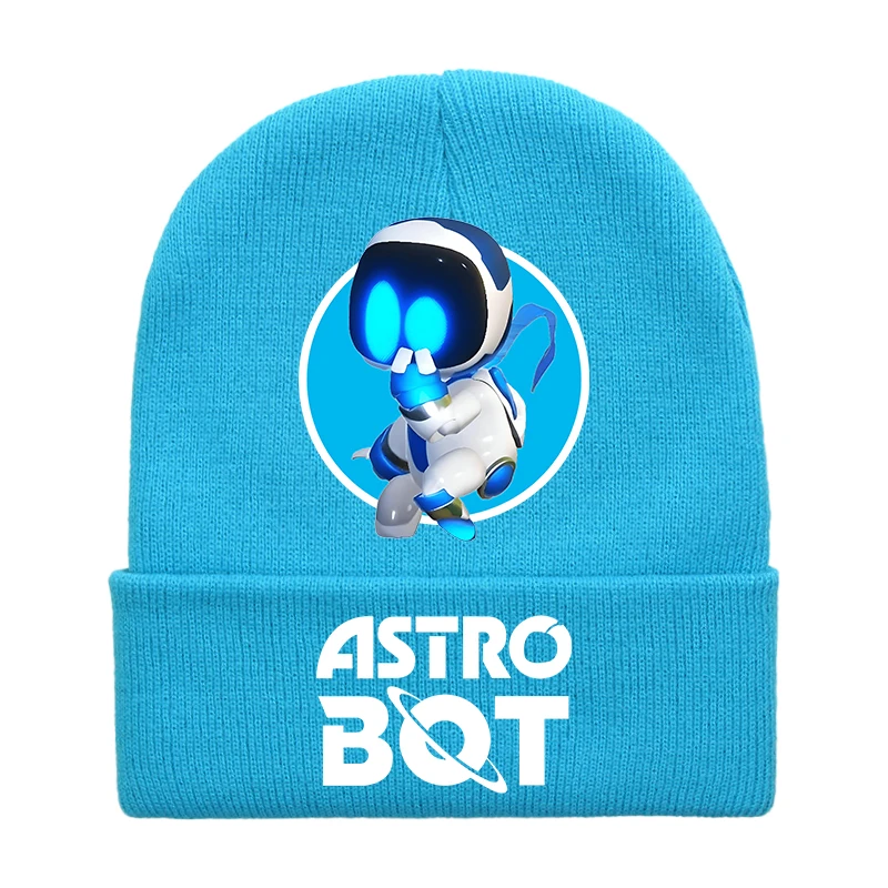 Фото Детские вязаные шапки AstroBoted с принтом на игровую тематику, вязаные шапки-бини для мальчиков и девочек, зимние повседневные теплые шапки, повседневные шапки для езды на велосипеде на открытом воздухе №2