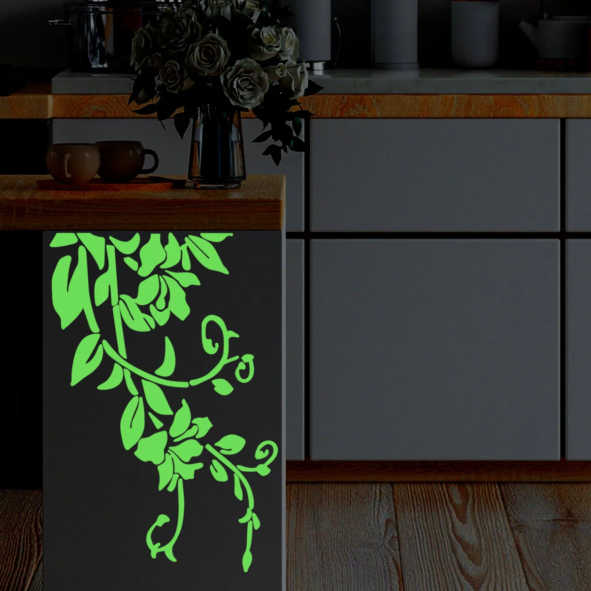 

Модные светящиеся листья, Настенный декор, паста, кухонные аксессуары, наклейки, креативные настенные наклейки, домашний декор, наклейки на холодильник