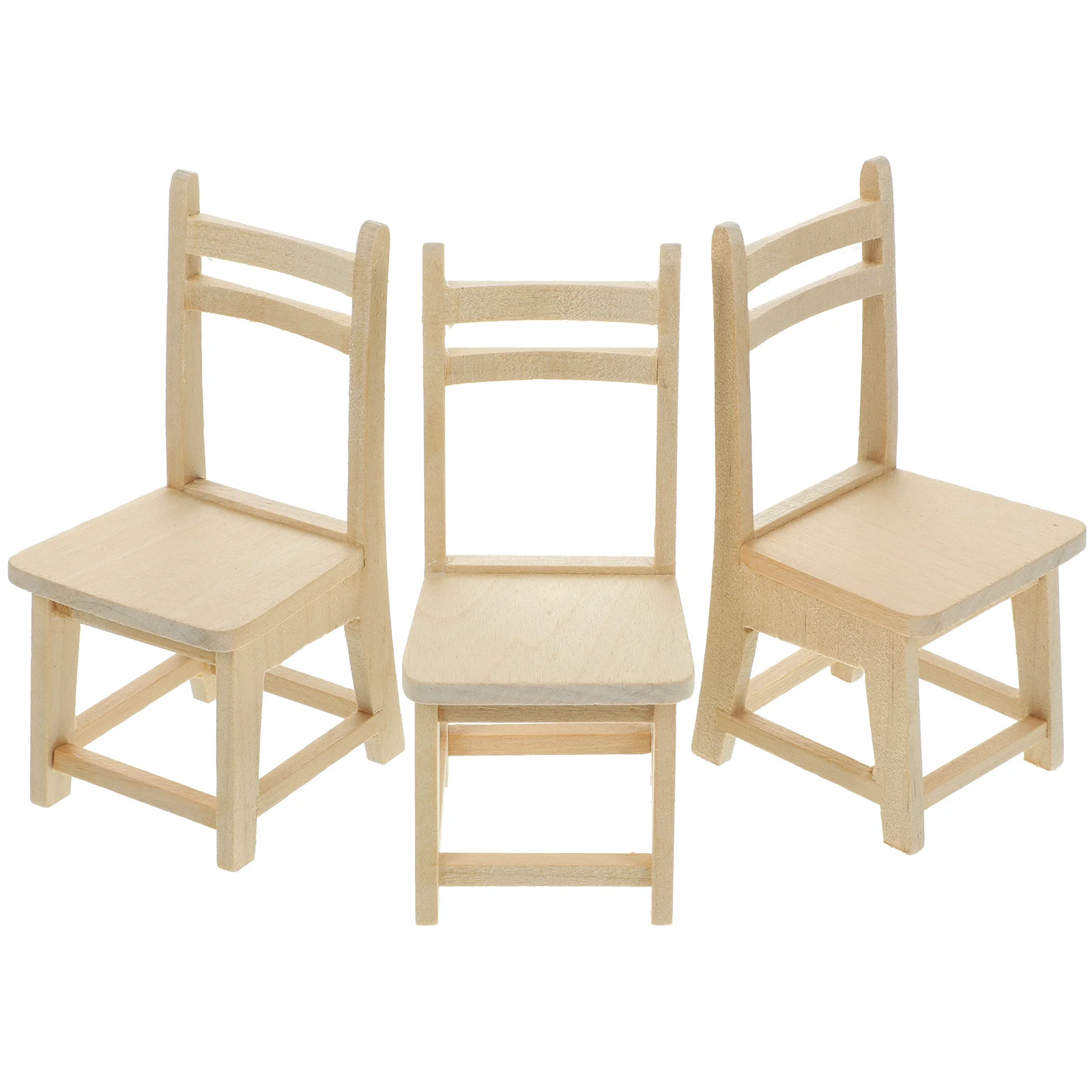 

3 Pcs Baby Chair Model Wood Miniature Decor Ornament Wooden Furniture House Solid