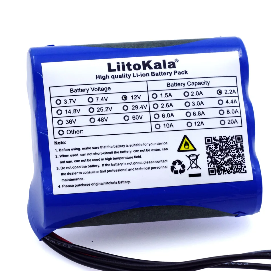 

Liitokala-bateria de íon de lítio recarregável para câmera cctv, 12v, 2200mah, 12.6 v a 11.1 v, pacote com 18650 baterias