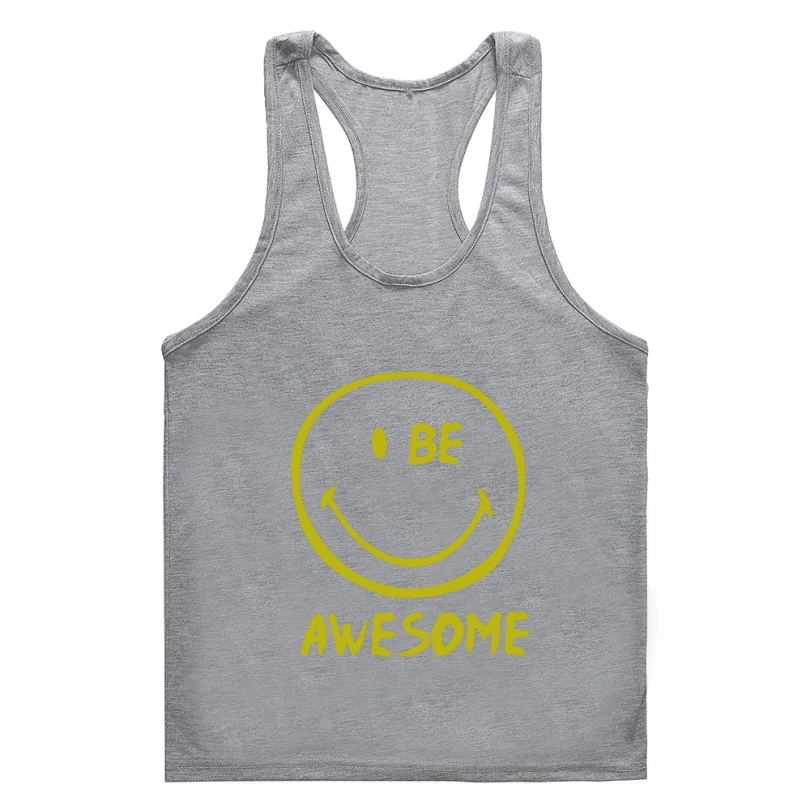 

Мужская майка COOLMIND из 100% хлопка без рукавов с принтом улыбки, футболка для тренажерного зала, свободная Летняя мужская футболка для тренажерного зала с коротким вырезом