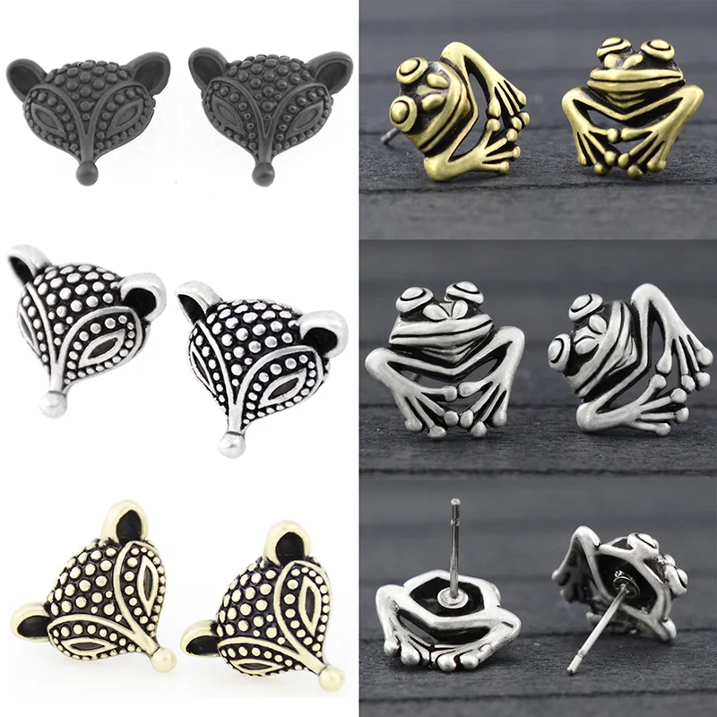 Винтажные серьги-гвоздики в стиле бохо серебряного цвета с милым