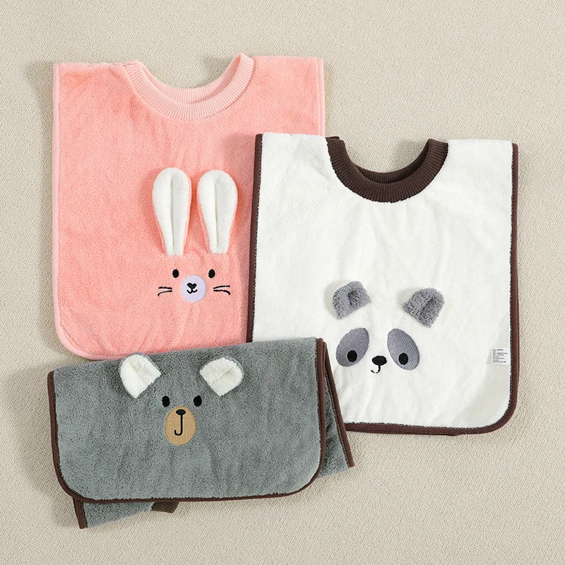 Coral Velvet Baby Bibs Cartoon Waterproof Washcloth Infant B