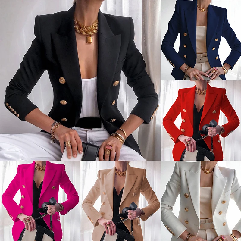 

TOP QUALITY White Blazer Women 2022 Slim Elegant Blazers Jacket Women's Fitting Metal Lion Buttons Double Breasted Blazer Femme