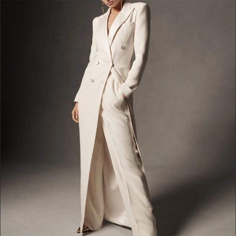 2022 New Women Suit Set Elegant Formal 2 Pieces Slim Fit Double Breasted Dress Ladies Wedding Tuxedo