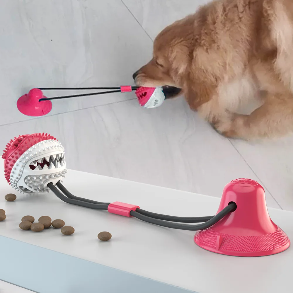 

Funny Dog Rope Ball Pull Toy With Suction Cup Chew Tug Toys Sucker Ball Can Leakage Food Dog Toothbrush Teether Dog Play Toy