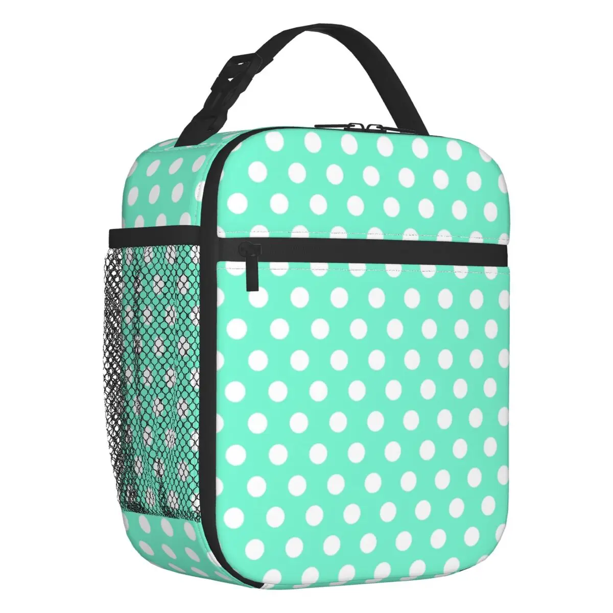 

White Polka Dots On Mint Portable Lunch Box for Women Leakproof Thermal Cooler Food Insulated Lunch Bag Kids School Children