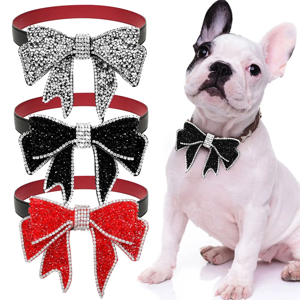 

Dogs Small Grooming Dogs Dog Luxury Tie Shining Products Diomand Removable New For Cat Bowtie Pets Bow Collar Bling Accessories