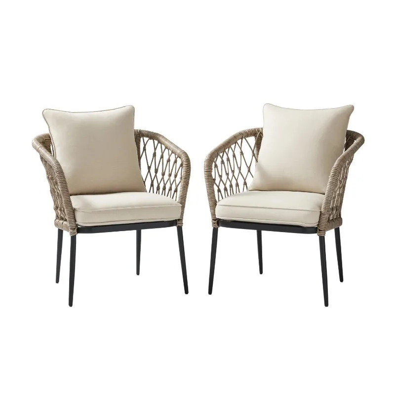 

Kennedy Pointe Cushion Wicker Outdoor Lounge Chairs - Set of 2 - Beige/Black