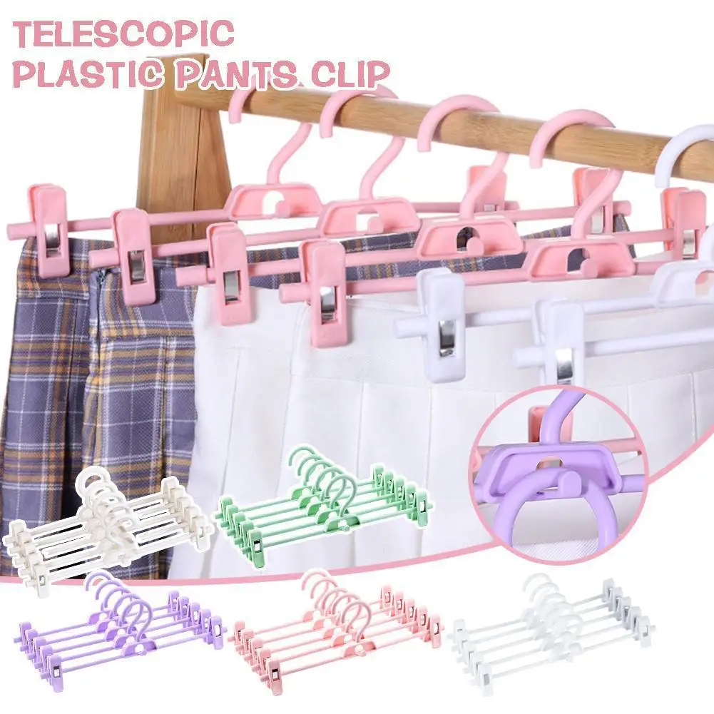

5pcs Swivel Pants Rack Cute Baby Children Kids Hanger Telescopic Pants Plastic Non-slip Baby Rack Support Clothes Hanger D5R4