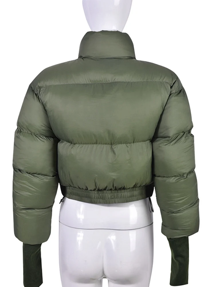 Women's Cropped Parka Puffer Quilted Splice Sleeves Parks Padded Outwear Zipper Stand Collar Streetwear New in 2022 Feminine