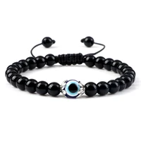 classic blue evil eye natural black obsidian beads bracelets for men women green beads with flower torus bracelets jewelry gifts