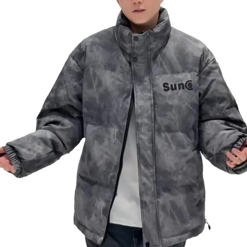 2024 новый зимний мужской пуховик-стойка модный брендовый ретро-дизайн с крашением