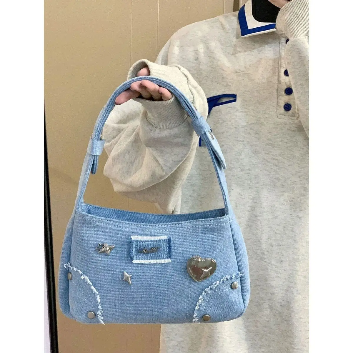 

JIAERDI Y2k джинсовая женская сумка под подмышки в стиле ретро шикарная Повседневная сумка на плечо кошелек женская эстетичная сумочка в стиле Харадзюку