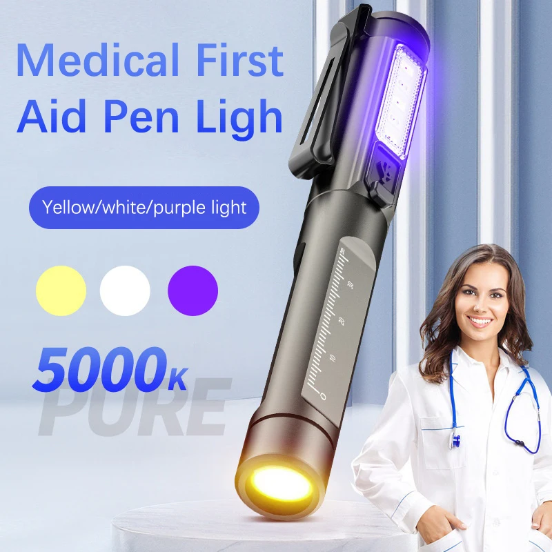 

Portable LED Flashlight Work Light Medical First Aid Pen Light Torch Lamp With Pupil Gauge Measurements Doctor Nurse Diagnosis