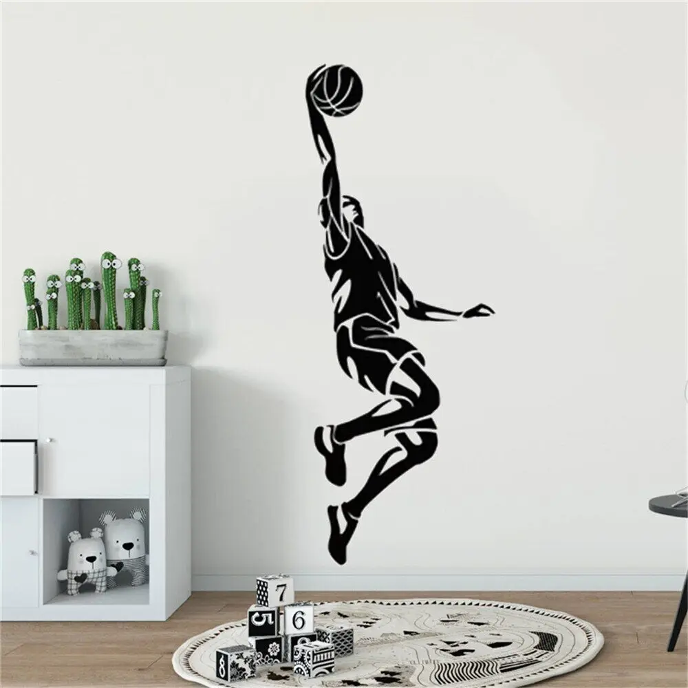 

Basketball Boy Wall Decals Player Jumping Game Ball Sport Vinyl Window Stickers Teen Room Stadium Basketball Hall Murals DW13512