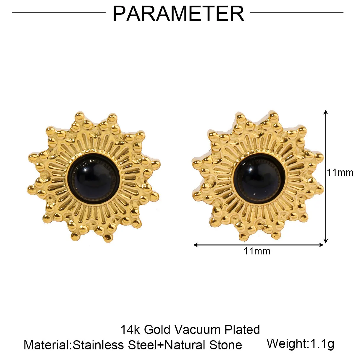 Французские роскошные серьги-гвоздики из нержавеющей стали с черным агатом