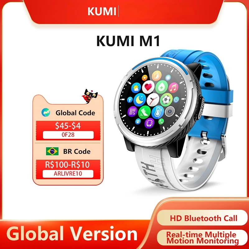 

KUMI M1 Men Smart Watch Bluetooth Call Sport Fitness Heart Rate Blood Pressure Sleep Monitor IP67 Waterproof Women Smartwatch